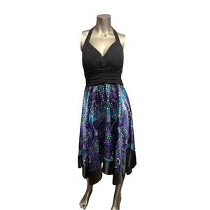 Signature by Sangria Halter Handkerchief‎ Dress Black Purple Paisley Size 10
